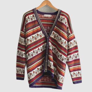 Delia McKain Cardigan Multi Color Thick Knit Sweater Button Up V Neck Sz Small